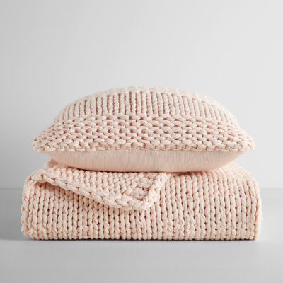 Casual Comfort Chunky Knit Blanket and Pillow Set