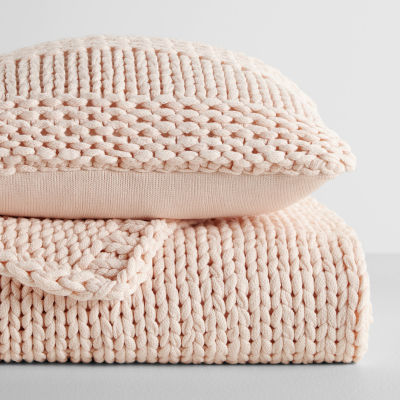 Casual Comfort Chunky Knit Blanket and Pillow Set