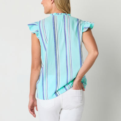 St. John's Bay Womens Split Crew Neck Short Sleeve Blouse