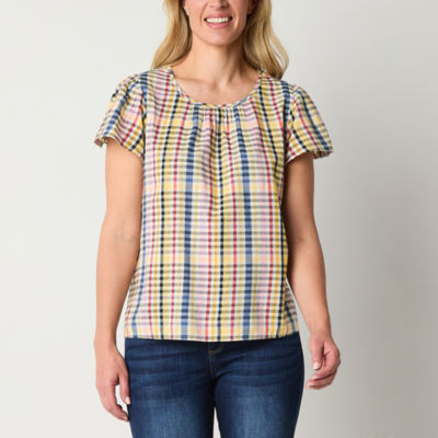 St. John's Bay Womens Round Neck Short Sleeve Blouse