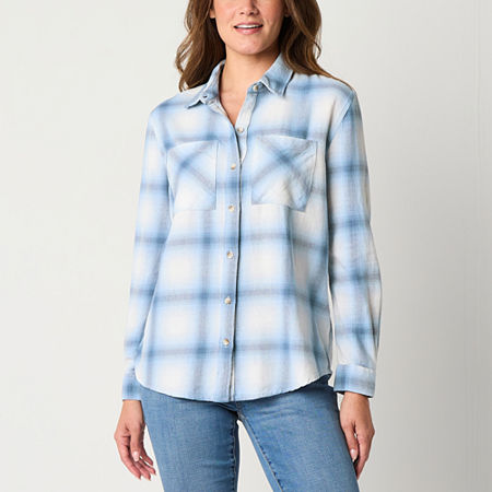 a.n.a Womens Long Sleeve Blouse, X-large, Blue