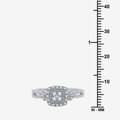 Promise My Love Womens 1/4 CT. T.W. Mined White Diamond Sterling Silver Cushion Side Stone Halo Ring