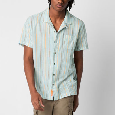 Mens Short Sleeve Striped Button-Down Shirt