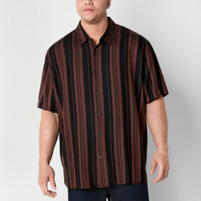 Shaquille O'Neal XLG Textured Big and Tall Mens Regular Fit Short Sleeve Striped Button-Down Shirt