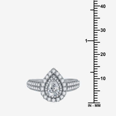 Signature By Modern Bride (H-I / I1) Womens 1 1/4 CT. T.W. Lab Grown White Diamond 10K Gold Pear Side Stone Halo Engagement Ring