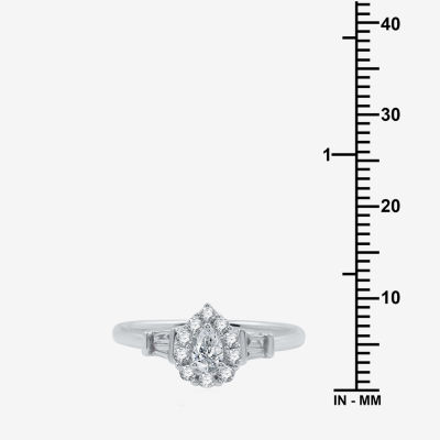 Signature By Modern Bride (H-I / I1) Womens 1/2 CT. T.W. Lab Grown White Diamond 10K Gold Pear Side Stone Halo Engagement Ring