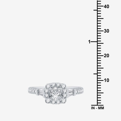 Signature By Modern Bride (H-I / I1) Womens 1 CT. T.W. Lab Grown White Diamond 10K Gold Cushion Side Stone Halo Engagement Ring