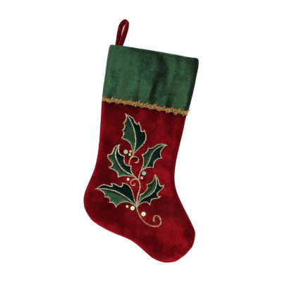 Northlight 21in Red And Green Holly Embroidered Velvet Christmas Stocking