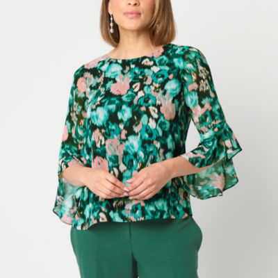 Black Label by Evan-Picone Womens Crew Neck 3/4 Sleeve Blouse