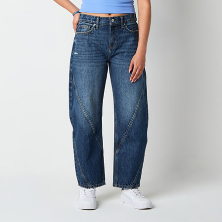 Arizona Juniors Short Barrel Womens Mid Rise Baggy Fit Jean, 8 Short, Blue