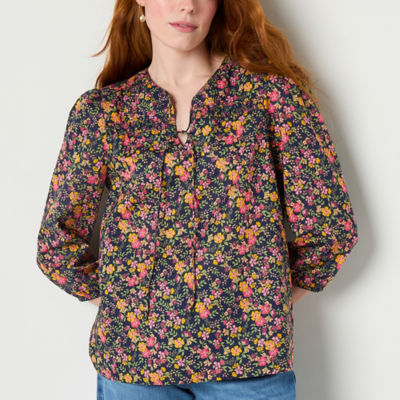 St. John's Bay Womens Split Tie Neck 3/4 Sleeve Blouse