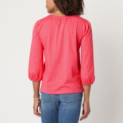 St. John's Bay Womens Split Crew Neck 3/4 Sleeve Blouse