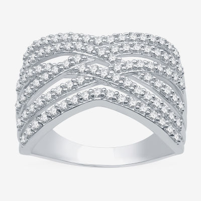 (G-H / I2-I3) Womens 3MM 1 CT. T.W. Lab Created White Diamond Sterling Silver Crossover Band