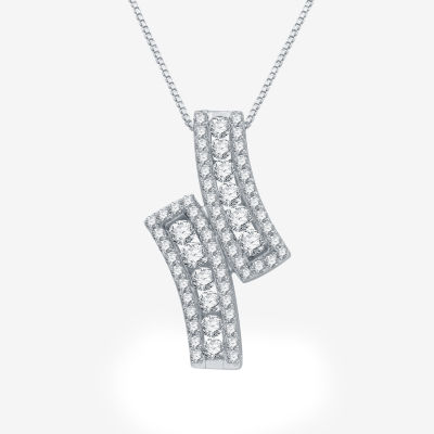 (G-H / I2-I3) Womens 1 CT. T.W. Lab Grown White Diamond Sterling Silver 18 Inch Pendant Necklace