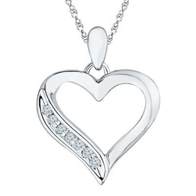 Diamond-Accent 10K White Gold Heart Pendant Necklace