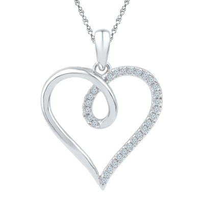 Womens 1/8 CT. T.W. Mined White Diamond 10K Gold Heart Pendant Necklace ...