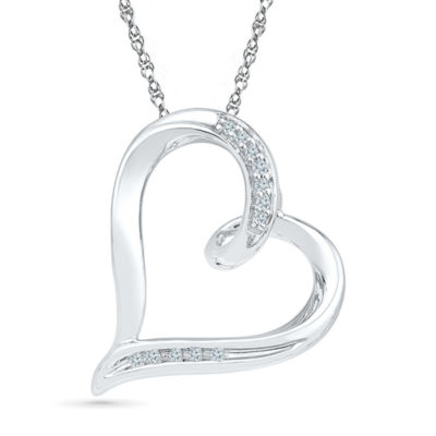 Womens Diamond Accent Natural White Diamond 10K Gold Heart 18 Inch Pendant Necklace