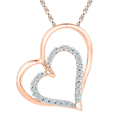 Womens 1/ CT. T.W. Natural White Diamond 10K Gold Heart Pendant Necklace