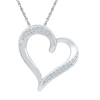 Womens Diamond Accent Natural White Diamond 10K Gold Heart Pendant Necklace