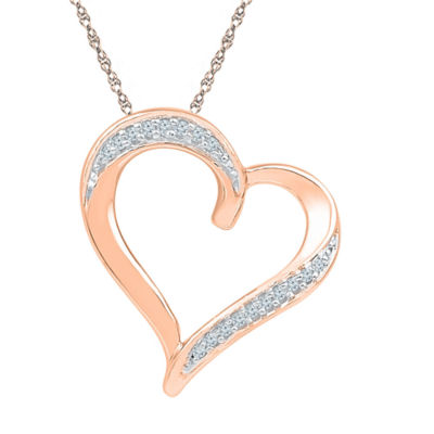 Womens Diamond Accent Mined White Diamond 10K Gold Heart Pendant Necklace