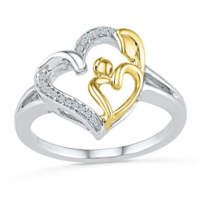 Womens Diamond Accent Natural White Diamond 10K Gold Over Silver Heart Cocktail Ring