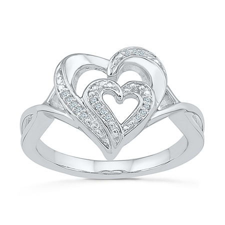 Womens Diamond Accent Natural White Diamond Sterling Silver Heart Cocktail Ring, 7