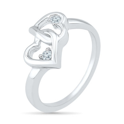 Womens Diamond Accent Natural White Diamond Sterling Silver Heart Cocktail Ring
