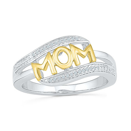 "Mom" Womens Diamond Accent Natural White Diamond 10K Gold Over Silver Cocktail Ring, 6