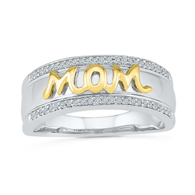"Mom" Womens 2MM 1/6 CT. T.W. Natural White Diamond 10K Gold Over Silver Band