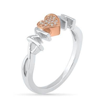 "Mom" Womens Diamond Accent Natural White Diamond 10K Gold Over Silver Cocktail Ring