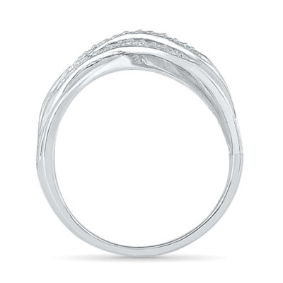 Womens 2MM 1/8 CT. T.W. Natural White Diamond Sterling Silver Crossover Band