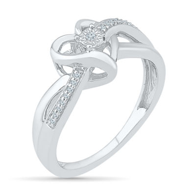 Womens Diamond Accent Natural White Diamond Sterling Silver Heart Crossover Cocktail Ring