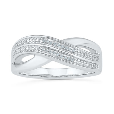 2MM Diamond Accent Natural White Sterling Silver Crossover Band