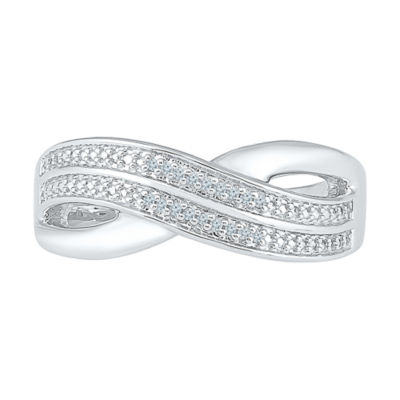 Womens 2MM Diamond Accent Natural White Diamond Sterling Silver Crossover Band