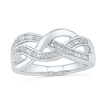 Womens Diamond Accent Natural White Diamond Sterling Silver Crossover Cocktail Ring, 7