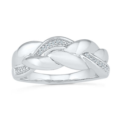 Womens 2MM Diamond Accent Natural White Diamond Sterling Silver Crossover Band