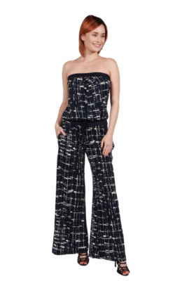 24Seven Comfort Apparel Bryce Black and White Strapless Jumpsuit