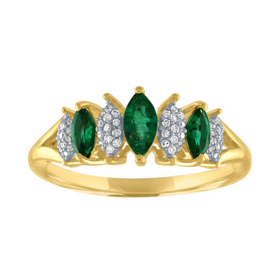 Womens 1/10 CT. T.W. Genuine Green Emerald 10K Gold Cocktail Ring