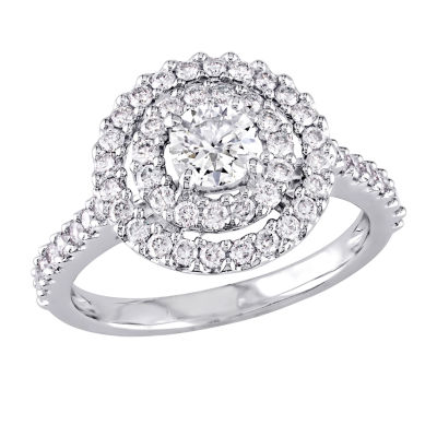 Womens 1 CT. T.W. Natural White Diamond 14K White Gold Round Engagement Ring