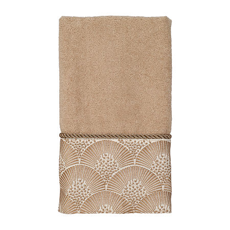 Avanti Deco Shell Rattan Embellished Bordered Bath Towel, One Size, Beige