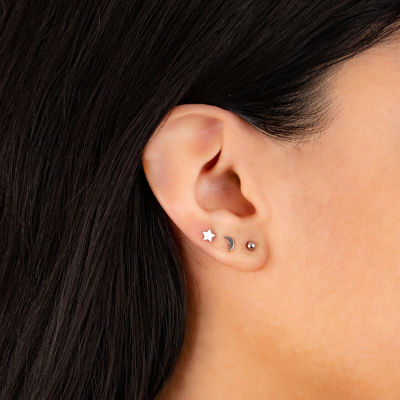 Silver Treasures Womens Sterling Silver Moon Star 3 Pair Earring Set