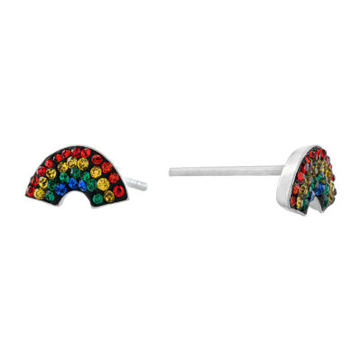 Silver Treasures Rainbow Multi Color Crystal Sterling Silver 9.4mm Stud Earrings
