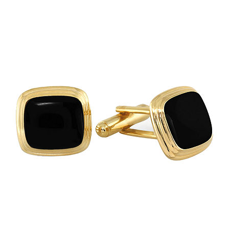 Stepped Cushion Black Enamel Cuff Links, One Size, Yellow