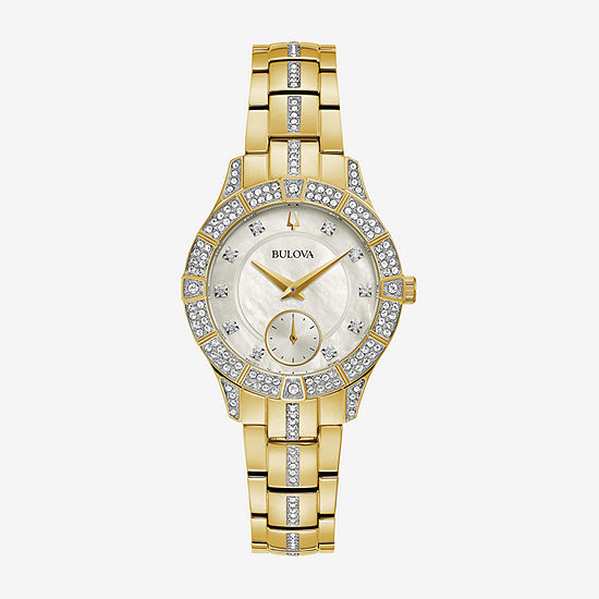 Bulova Womens Crystal Accent Gold Tone Stainless Steel Bracelet Watch 98l283