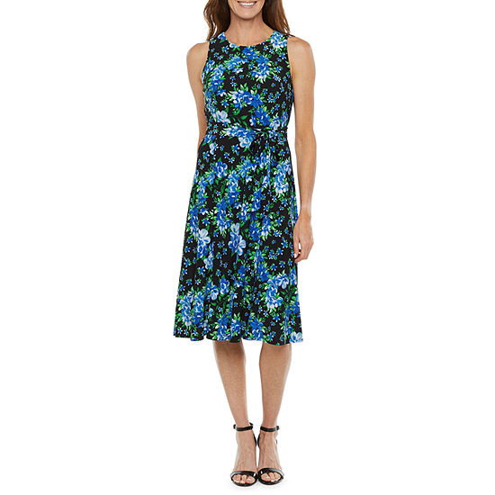 Black Label by Evan-Picone Sleeveless Floral Midi Fit + Flare Dress