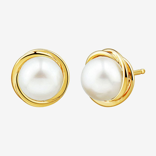 Certified Sofia™ Cultured Freshwater Pearl 10K Gold Knot Stud Earrings