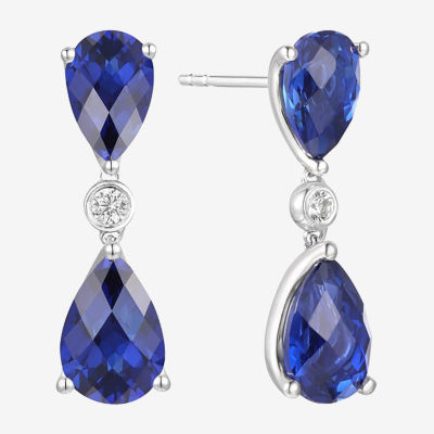 Lab Created Blue Sapphire Sterling Silver Pear Drop Earrings