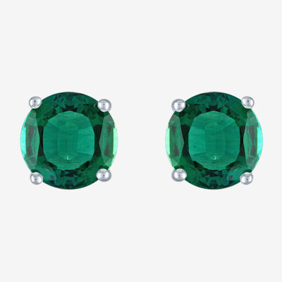 Lab Created Green Emerald Sterling Silver 7mm Stud Earrings