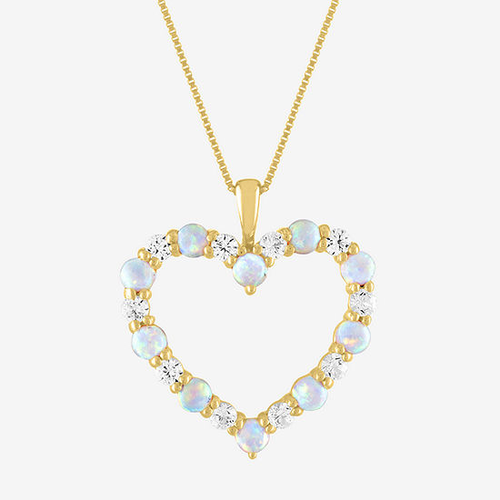 Womens Lab Created White Opal 10K Gold Heart Pendant Necklace