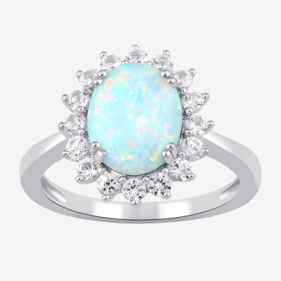 Womens Lab Created White Opal Sterling Silver Cocktail Ring